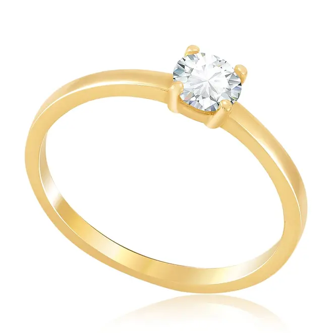 Anel Solitário de Ouro Amarelo com Diamante de 35 pts.