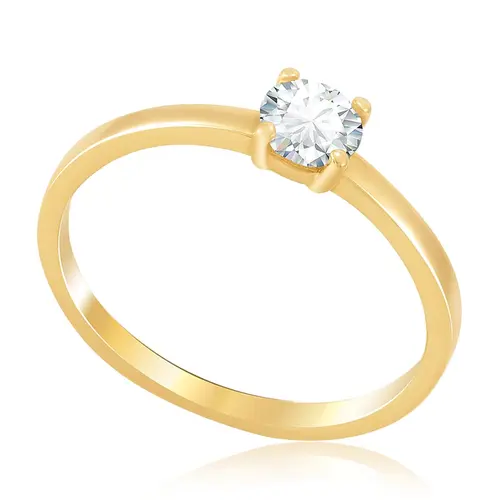 Anel Solitário de Ouro Amarelo com Diamante de 35 pts.