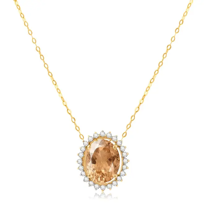 Pingente em Ouro Amarelo com Corrente, Diamantes e Morganita de 2,03 Cts.