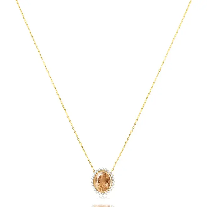 Pingente em Ouro Amarelo com Corrente, Diamantes e Morganita de 2,03 Cts.