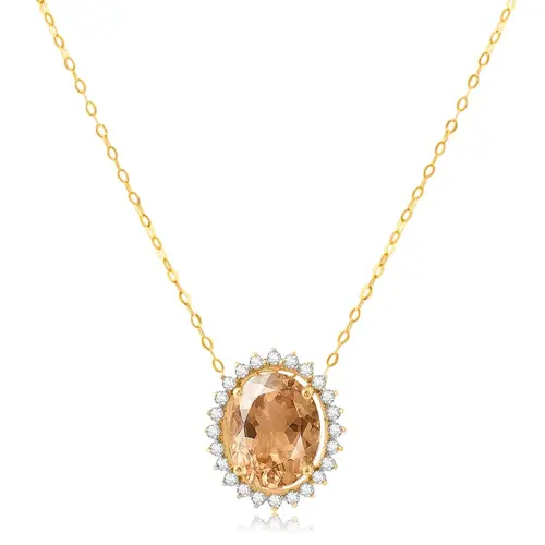 Pingente em Ouro Amarelo com Corrente, Diamantes e Morganita de 2,03 Cts.