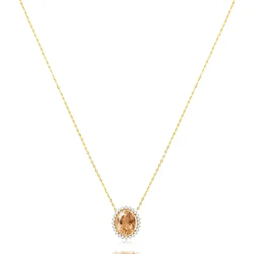 Pingente em Ouro Amarelo com Corrente, Diamantes e Morganita de 2,03 Cts.