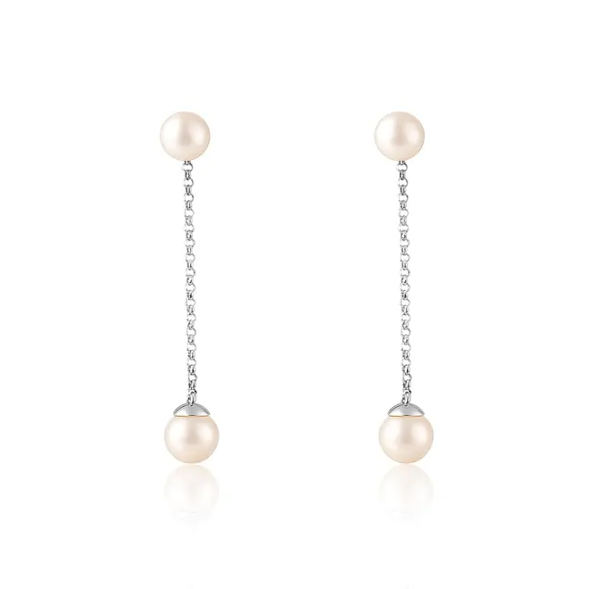 Par de Brincos de Ouro Branco com Pérolas de 6 e 7,5 mm