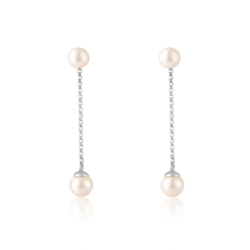Par de Brincos de Ouro Branco com Pérolas de 6 e 7,5 mm