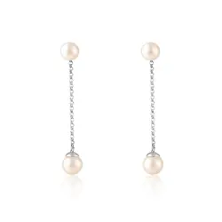 Par de Brincos de Ouro Branco com Pérolas de 6 e 7,5 mm