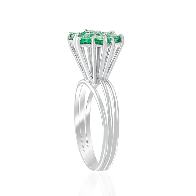 Anel Chuveiro de Ouro Branco com Esmeraldas