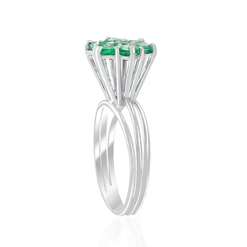 Anel Chuveiro de Ouro Branco com Esmeraldas