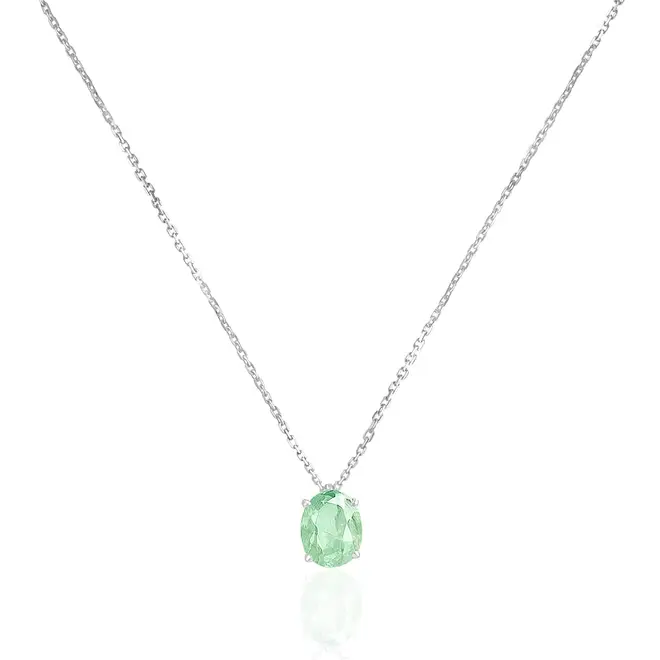 Pingente de Ouro Branco com Corrente Elos Cartier e Esmeralda Colombiana de 1,65 Cts.