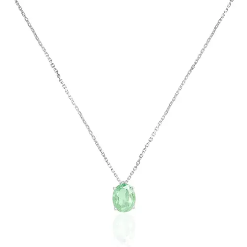 Pingente de Ouro Branco com Corrente Elos Cartier e Esmeralda Colombiana de 1,65 Cts.
