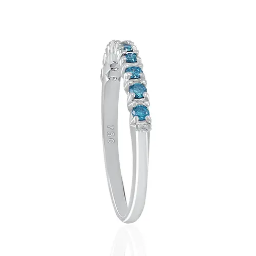 Meia Aliança de Ouro Branco com Diamantes Azuis totalizando 25 pts.