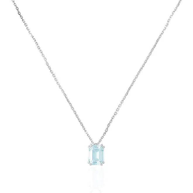 Pingente com Corrente de Ouro Branco com Água Marinha de 1,76 Cts.