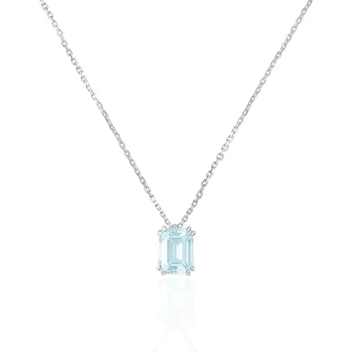 Pingente com Corrente de Ouro Branco com Água Marinha de 1,76 Cts.