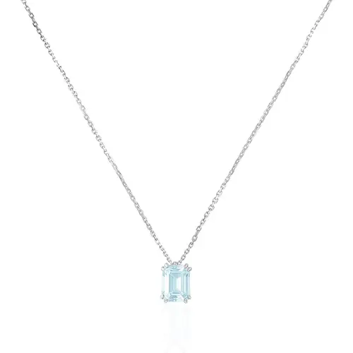 Pingente com Corrente de Ouro Branco com Água Marinha de 1,76 Cts.