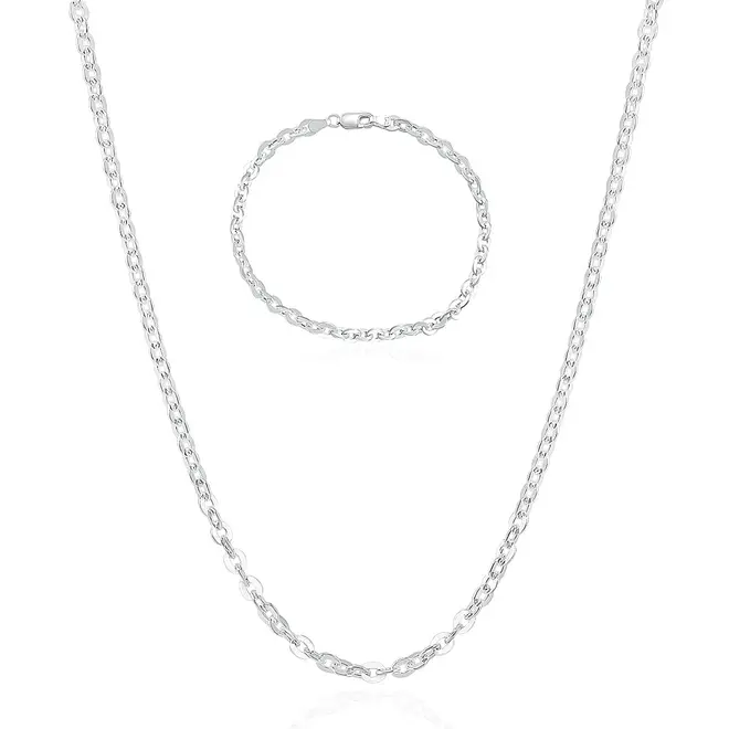 Conjunto Corrrente e Pulseira Malha Cadeado de Prata