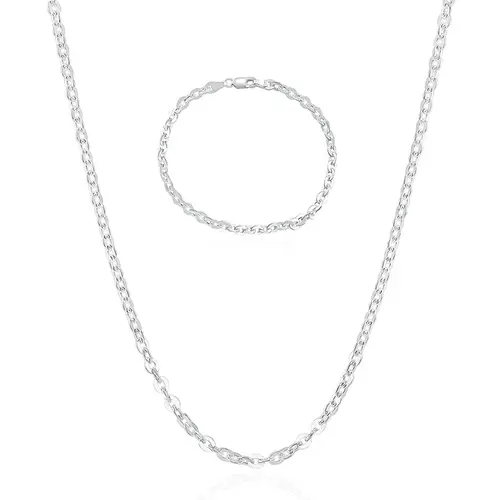 Conjunto Corrrente e Pulseira Malha Cadeado de Prata