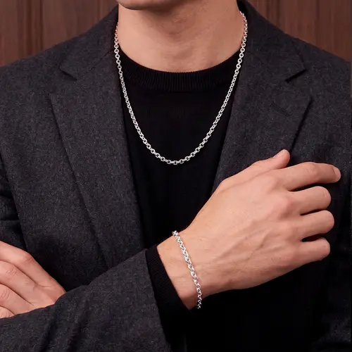 Conjunto Corrrente e Pulseira Malha Cadeado de Prata
