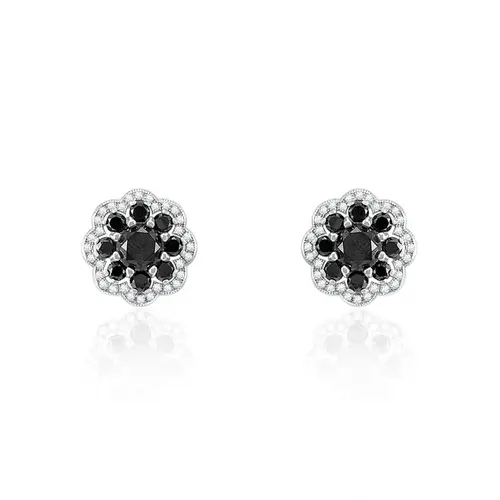 Par de Brincos de Prata com Diamantes Negros totalizando 7,0 Cts.