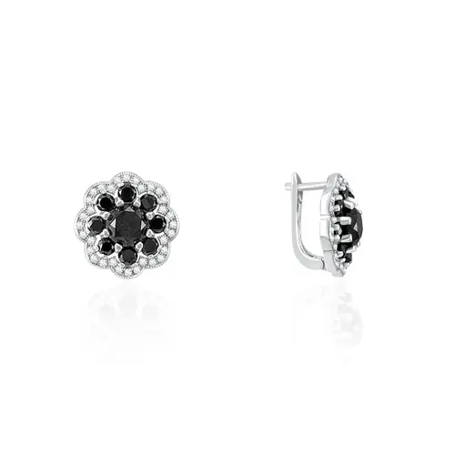 Par de Brincos de Prata com Diamantes Negros totalizando 7,0 Cts.