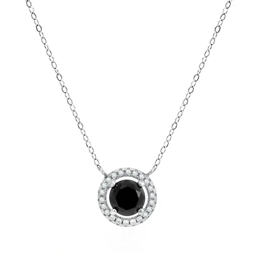 Colar Elos Ovais de Prata com Cristais e Diamante Negro de 1,5 Cts.