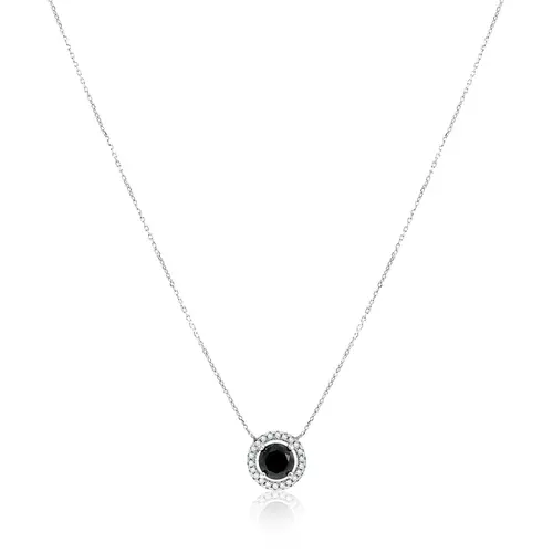 Colar Elos Ovais de Prata com Cristais e Diamante Negro de 1,5 Cts.