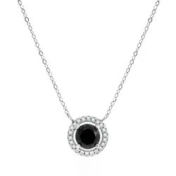 Colar Elos Ovais de Prata com Cristais e Diamante Negro de 1,5 Cts.