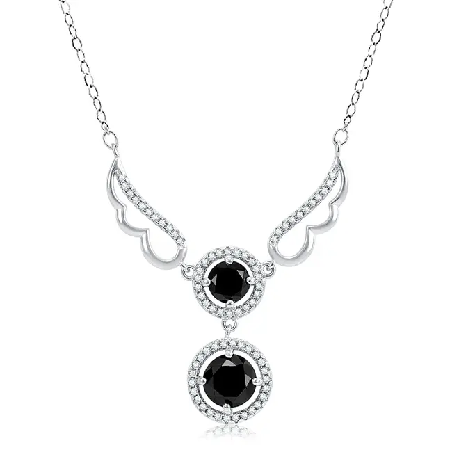Colar Elos Ovais de Prata com Cristais e Diamantes Negros totalizando 4,0 Cts.