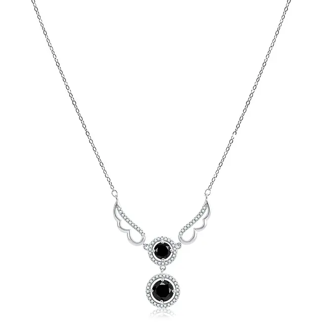 Colar Elos Ovais de Prata com Cristais e Diamantes Negros totalizando 4,0 Cts.