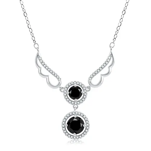 Colar Elos Ovais de Prata com Cristais e Diamantes Negros totalizando 4,0 Cts.