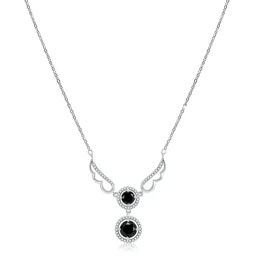 Colar Elos Ovais de Prata com Cristais e Diamantes Negros totalizando 4,0 Cts.