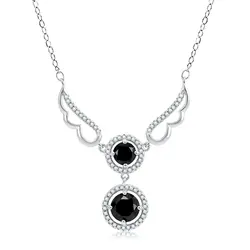 Colar Elos Ovais de Prata com Cristais e Diamantes Negros totalizando 4,0 Cts.