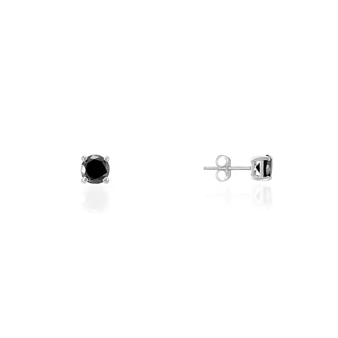 Par de Brincos Solitário de Prata com Diamantes Negros totalizando 2,0 Cts.