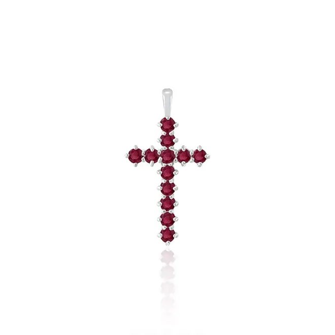 Pingente Cruz de Prata com Rubis