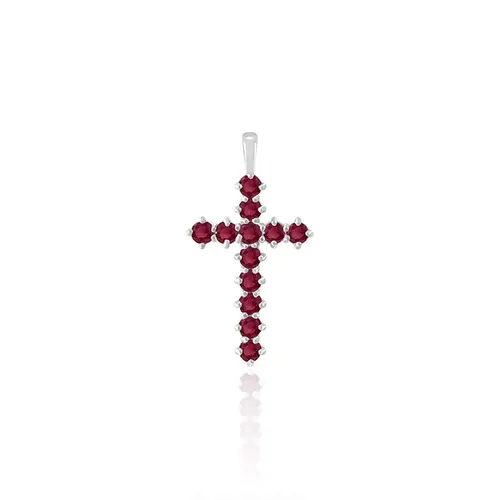 Pingente Cruz de Prata com Rubis