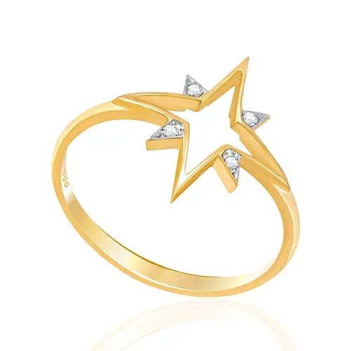 Anel Estrela de Ouro Amarelo com 4 Diamantes