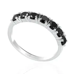 Anel Meia Aliança de Prata com 7 Diamantes Negros