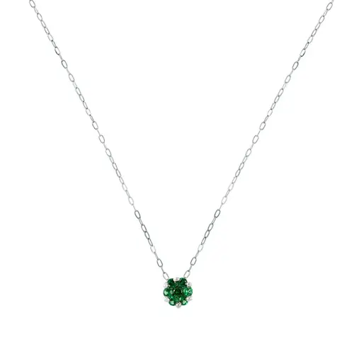 Pingente Flor de Ouro Branco com Corrente e Esmeraldas
