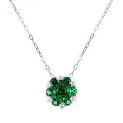 Pingente Flor de Ouro Branco com Corrente e Esmeraldas