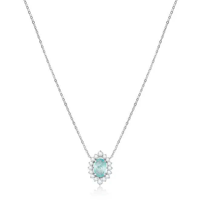 Colar de Ouro Branco com e Diamantes e Turmalina Paraíba de 60 pts.