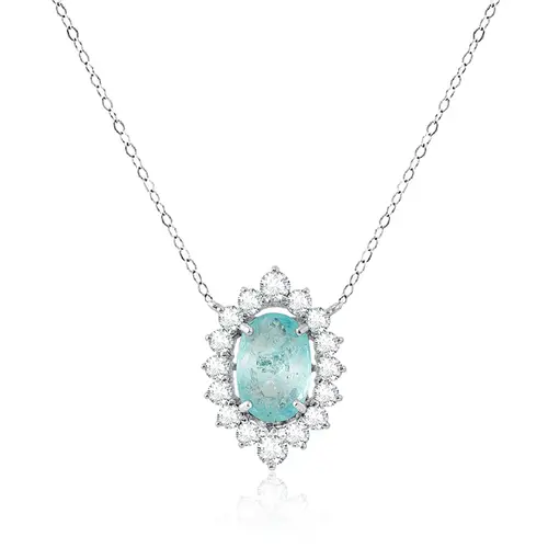 Colar de Ouro Branco com e Diamantes e Turmalina Paraíba de 60 pts.