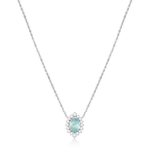 Colar de Ouro Branco com e Diamantes e Turmalina Paraíba de 60 pts.