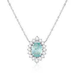 Colar de Ouro Branco com e Diamantes e Turmalina Paraíba de 60 pts.