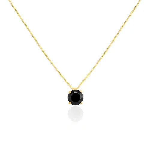 Pingente Ponto de Luz de Ouro Amrelo com Corrente e Diamante Negro de 90 pts.