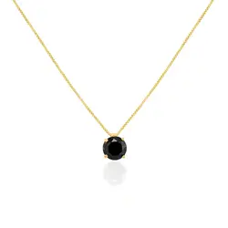 Pingente Ponto de Luz de Ouro Amrelo com Corrente e Diamante Negro de 90 pts.