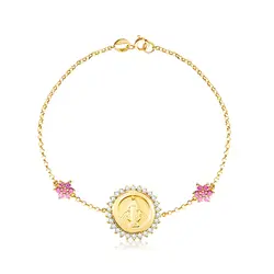 Pulseira Maria Imaculada de Ouro Amarelo com Diamantes e Safiras Rosas
