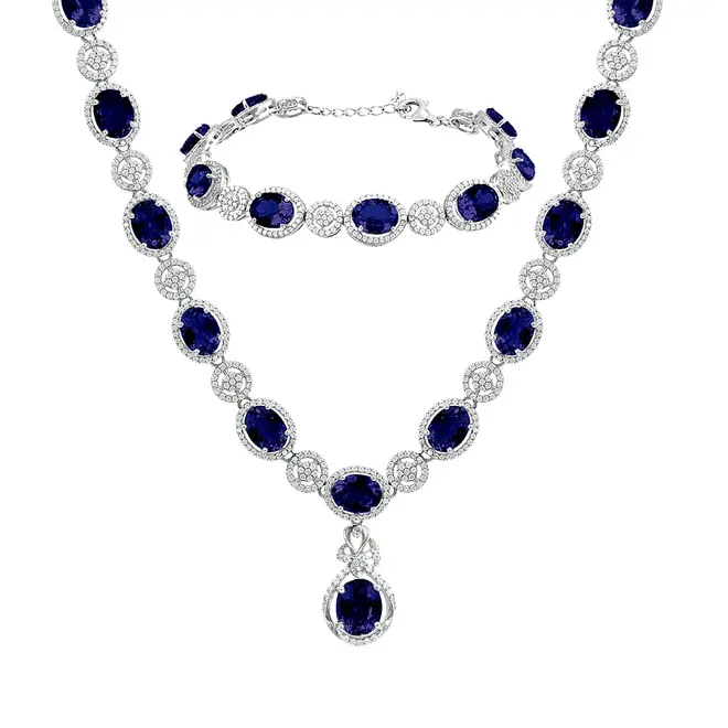 Conjunto Gargantilha e Pulseira com Cristais e Safiras