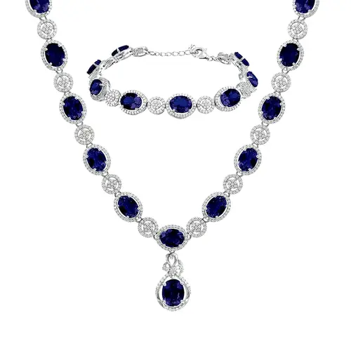 Conjunto Gargantilha e Pulseira com Cristais e Safiras
