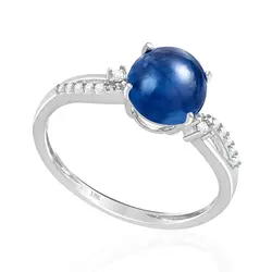 Anel de Ouro Branco com Diamantes totalizando 62 pts. e Tanzanita Cabochon de 2,0 Cts,