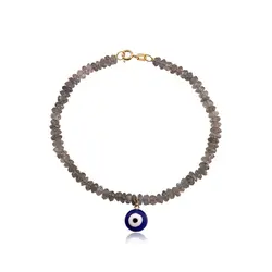 Pulseira com Fecho de Ouro Amarelo, Laboritas e Olho Grego