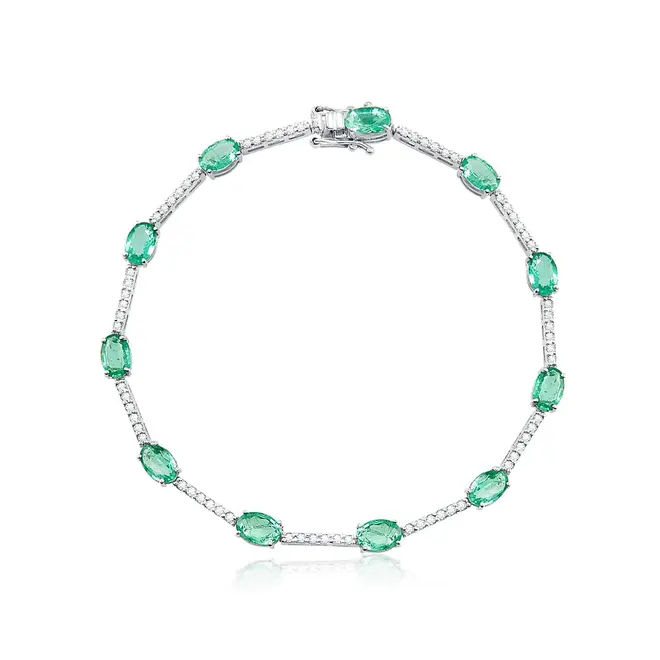 Pulseira de Ouro Branco com Diamantes e Esmeraldas