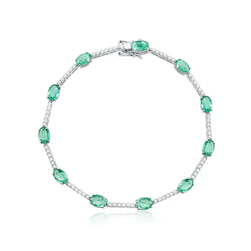 Pulseira de Ouro Branco com Diamantes e Esmeraldas